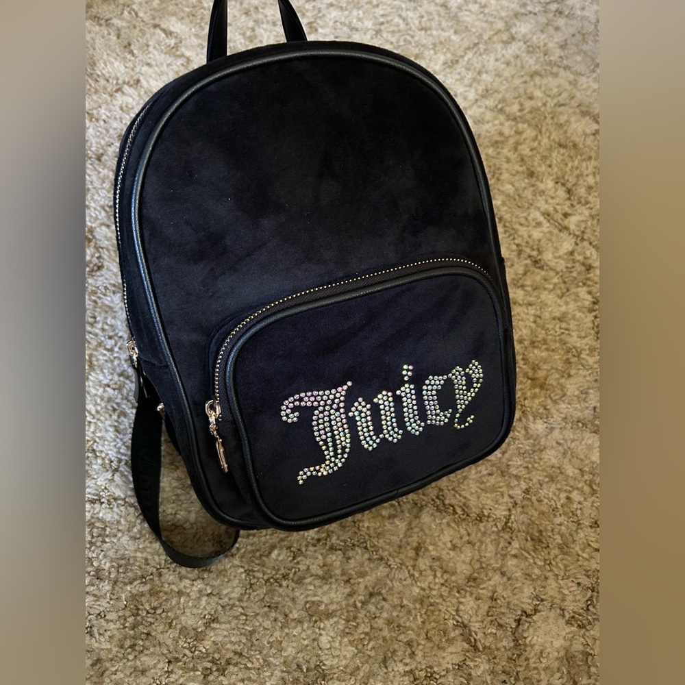 Juicy Couture Black Liquorice Velour Obsession Rhinestone Backpack